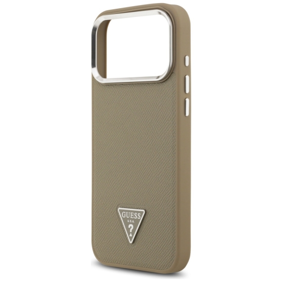 Guess nakładka Grained Triangle Logo MagSafe do iPhone 17 Pro brązowa