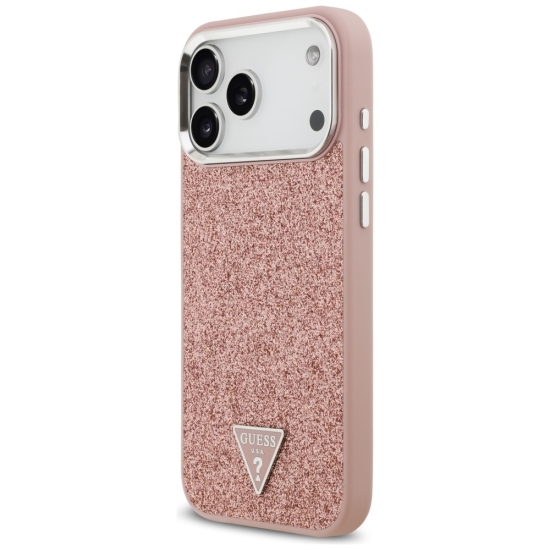 Guess nakładka Glitter Triangle Logo MagSafe do iPhone 17 Pro Max różowa