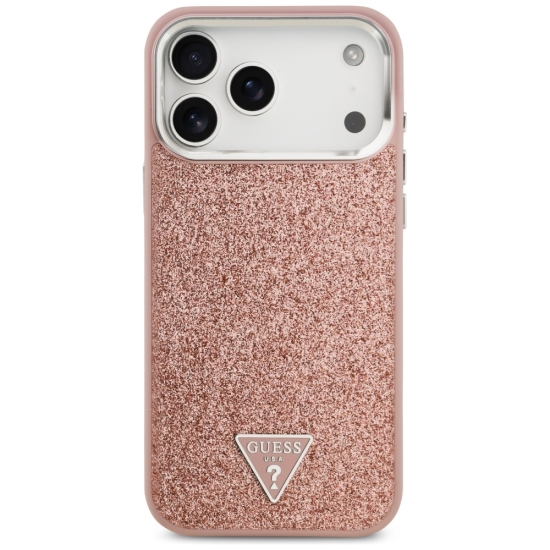 Guess nakładka Glitter Triangle Logo MagSafe do iPhone 17 Pro Max różowa