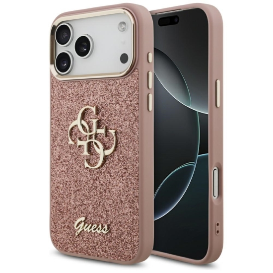 Guess nakładka Fixed Glitter Big 4G Metal Frame do iPhone 17 Pro Max różowa