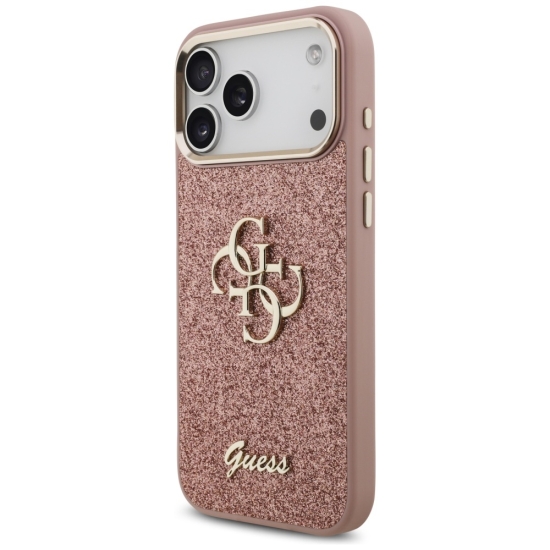 Guess nakładka Fixed Glitter Big 4G Metal Frame do iPhone 17 Pro Max różowa