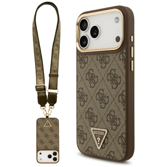Guess nakładka 4G Triangle Logo & Big Strap Metal Buttons MagSafe do iPhone 17 Pro Max brązowa