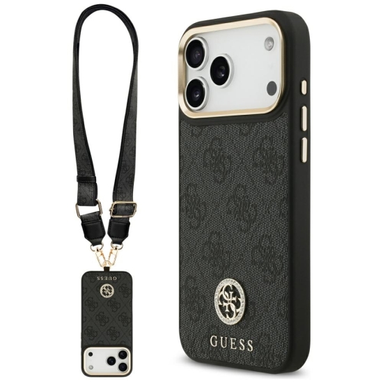 Guess nakładka 4G Srtass Logo & Big Strap Metal Buttons MagSafe do iPhone 17 Pro Max czarna