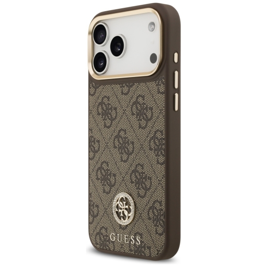 Guess nakładka 4G Strass Logo & Big Strap Metal Buttons MagSafe do iPhone 17 Pro Max brązowa