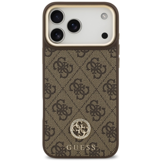 Guess nakładka 4G Strass Logo & Big Strap Metal Buttons MagSafe do iPhone 17 Pro Max brązowa
