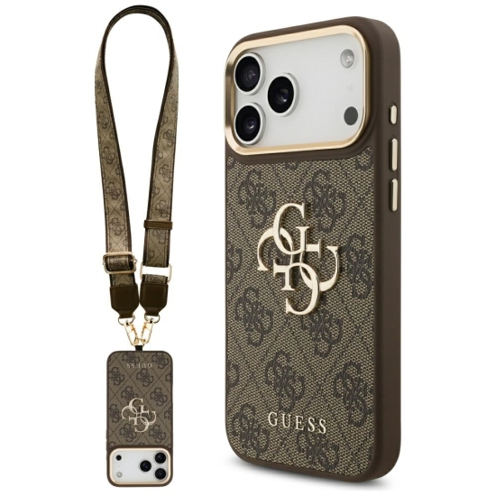 Guess nakładka 4G Big 4G Classic Logo Big Strap Metal Buttons do iPhone 17 Pro Max brązowa